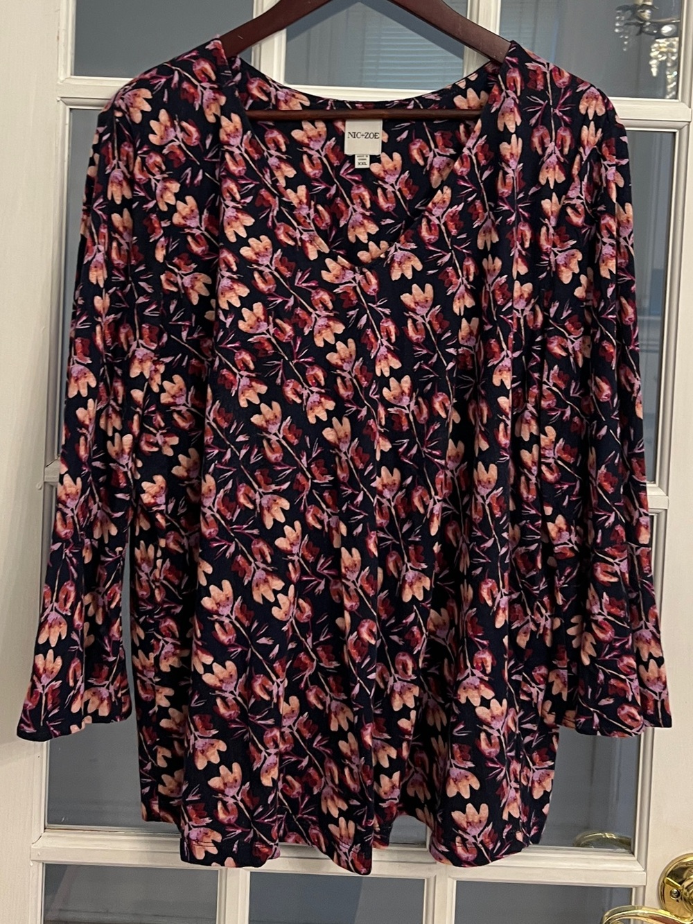 NIC+ZOE Women’s Floral Linen Rayon V-Neck Long Sleeve Tunic Top Plus XXL